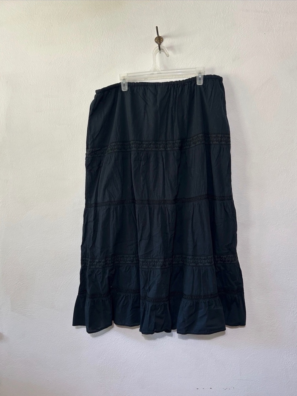 St. John's Bay Black Tiered Maxi Skirt with Lace Trim